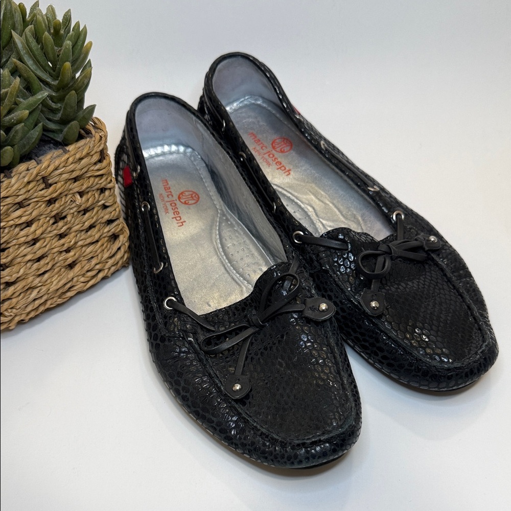 Marc Joseph Cypress Hill, Black Textured Loafers- Black Croco